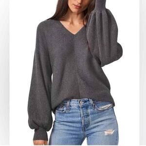 1.STATE Ribbed Balloon Sleeve Sweater Womens Small Gray Cotton